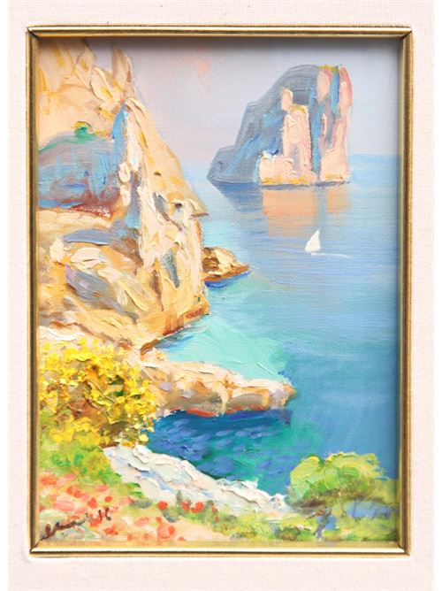 Oil on Canvas depicting Faraglioni of Capri Island Antonio Palomba | FONTELINAOLIO SU TELA 13X18